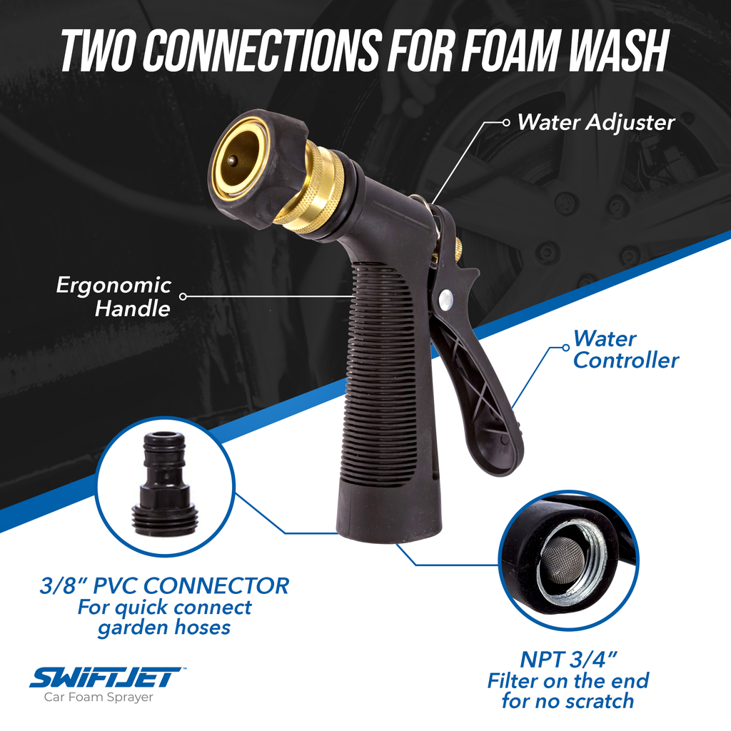 SwiftJet Car Wash Foam Gun Sprayer + Microfiber Wash Mitt - Car Wash Kit & Car Wash Soap - Foam Cannon Garden Hose - Spray Foam Gun Cleaner - Car Foam