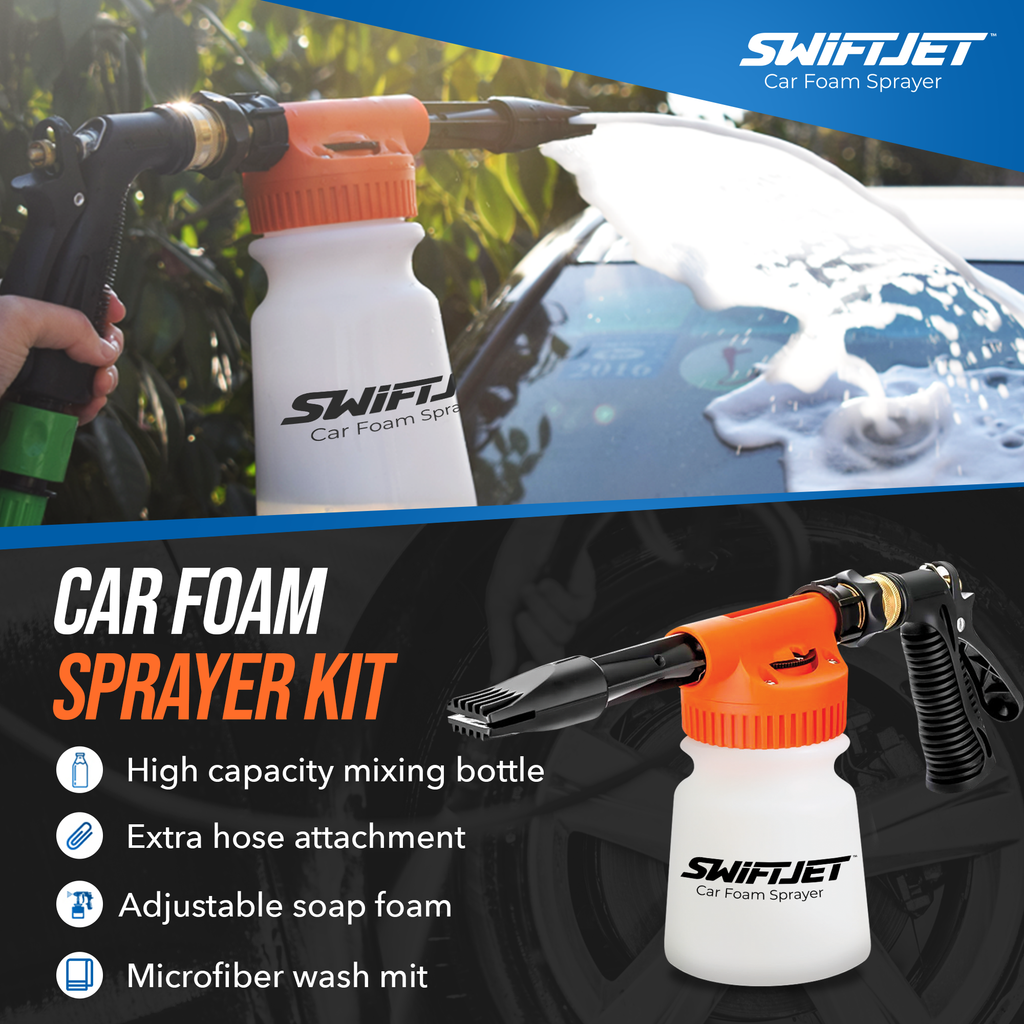 Car Wash Foam Gun + Free Microfiber Wash Mitt (Choose Orange, Blue